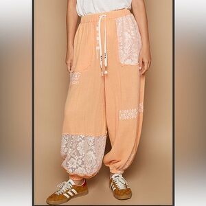 POL Peach Lace Patchwork Pants